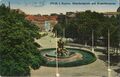 "Bahnhofsplatz mit Kunstbrunnen" (Centaurenbrunnen), colorierte Ansichtskarte, gelaufen 1935
