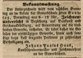 Zeitungsanzeige des Schreiners , November 1850