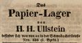 Zeitungsanzeige des Papierhändlers , Juli 1848