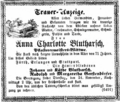 Traueranzeige für Charlotte Blutharsch vom 24. November 1874