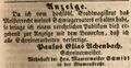 Zeitungsanzeige des Schreinermeisters Achenbach, April 1850