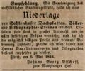 Zeitungsanzeige von Johann Georg Bischoff, Wirt zum <a class="mw-selflink selflink">Würzburger Hof</a>, Mai 1846