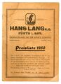 Prospekt der ehem. Seifen- und Kosmetikfirma Hans Lang K. G., 1950