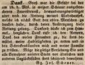 Zeitungsanzeige von  nach seinem Scheunenbrand, Januar 1844