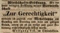 Zeitungsannonce des Wirts <a class="mw-selflink selflink">zur Gerechtigkeit</a>, Wolfgang List, im , November 1847
