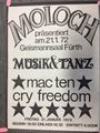Plakat für eine Musikveranstaltung der Gruppe Moloch im Geismannsaal, 1972