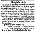 Zeitungsanzeige von Babette Schultheiß bezügl. der Errichtung einer Kleinkinderbewahranstalt, Februar 1851