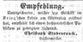 Zeitungsannonce des Bäckermeisters Christoph Stubenrauch auf dem Löwenplatz, September 1860