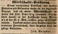 Zeitungsanzeige des Wirts  anlässlich einer Wirtschaftseröffnung, August 1847
