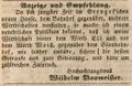 Zeitungsanzeige des Wirts Wilhelm Baumeister, November 1845