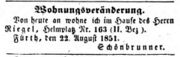 Wohnungsänderung Schönbrunner, Fürther Tagblatt 24.08.1851.jpg