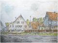 An der Waage am Fischerberg in Stadeln, 1938; rechts das 'Storchenhaus'; Bildmitte <!--LINK'" 0:41-->; Gemälde von Rudolf Hofmann