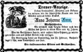 Todesanzeige für Anna Johanna Amm, Februar 1871