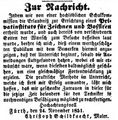 Zeitungsanzeige des Malers , dass er ein privates Zeicheninstitut eröffnen darf, November 1851.