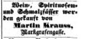 Anzeige M. Krauß Markgrafengasse, Fürther Tagblatt 9. September 1874