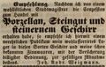 Zeitungsannonce des Zinngießers <a class="mw-selflink selflink">Johann Andreas Weigmann</a>, März 1845