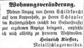 Umzug des Matallschlagermeisters Kieffer ins "Kaisersgäßchen", August 1856