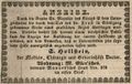 Zeitungsanzeige des neuen Arztes <a class="mw-selflink selflink">Simon Hollstein</a>, Juni 1843
