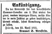 Lemmel Arnstein, Fürther Tagblatt 25.4.1855.jpg