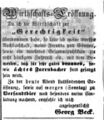 Georg Beck übernimmt die Wirtschaft zur "Gerechtigkeit", Februar 1857