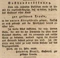 Werbeannonce zur (Wieder-)Eröffnung des Gasthauses "", Februar 1837