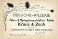 Besuchsanzeige der Glas- & Spiegelmanufaktur Fürth Kraus & Zech, früher Aktien Gesellschaft für Glas-, Spiegel- & Zinnfolien-Fabrikation Fürth, gel. 25. Aug. 1906