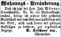 Wohnungsveränderung des Uhrmachers <!--LINK'" 0:11--> sen., Oktober 1871