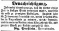 Zeitungsinserat des Portraitmalers <a class="mw-selflink selflink">Johann Georg Preßlein</a>, Mai 1853