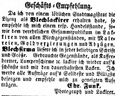 Zeitungsanzeige von , "Photograph und Lackirer", März 1854