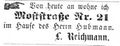 Wohnungsanzeige des <a class="mw-selflink selflink">Lämmlein Reichmann</a>, August 1868
