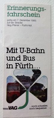 Erinnerungsfahrschein U-Bahn Eröffnung Teilstrecke 1985 Vorderseite.jpg