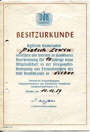 VdK Urkunde zum silbernen Treueabzeichen 1959.jpg