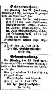 Versteigerung am Trödelmarkt, Fürther Tagblatt 20.06.1874.jpg