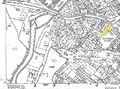 Gänsbergplan Stadt Fürth; Abriss von Königstraße 46 und Staudengasse 5 gelb markiert, 1956