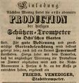 Zeitungsanzeige für eine musikalische Veranstaltung samt Feuerwerk im <!--LINK'" 0:30-->, Mai 1845