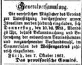 Vereinsgründung (provisorisches Comité), Fürther Tagblatt 9. Oktober 1861