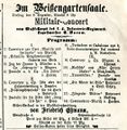 Werbung im  vom 7. Dez. 1884: Militärkonzert des 5. IR im <a class="mw-selflink selflink">Weißengarten</a><br/>(komplette Zeitung unter  vorhanden und nachlesbar)