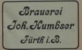Werbung im Fürther Adressbuch von  der <a class="mw-selflink selflink">Brauerei Joh. Humbser</a>