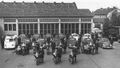 Fuhrpark der Stadtpolizei 1960 im Hof der Polizeiwache Soldnerstraße