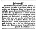 Lebewohl des Amerika-Auswanderers Schönbrunner, Fürther Tagblatt 18. April 1852