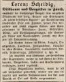 Zeitungsannonce des Vergolders , Juli 1842