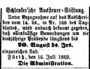 Schlenker Stiftung Fürther Tagblatt 22. Juli 1869.jpg
