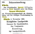 Anzeige Egmont Offenbacher, Bayerische Handelszeitung vom 18. November 1882