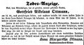 Todesanzeige für den Buchbindermeister , Oktober 1855