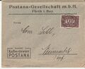 Firmenbriefumschlag frankiert mit Hundert (100) Mark (Deutsches Reich). Verschickt im Mai 1923 nach Neumarkt in der Oberpfalz.