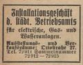 Werbeeintrag im Fürther Adressbuch 1931 vom Städt. Betriebsamt () "Installatationsgeschäft für elektrische, Gas- und Wasseranlagen"