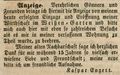 Zeitungsanzeige des neuen Wirts im , Kaspar Engert, August 1850