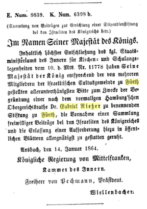Kgl. Bayerisches Kreis-Amtsblatt von Mittelfranken vom 14. Januar 1864