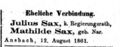Eheschließungsanzeige J. Sax, Fürther Tagblatt 13. August 1861