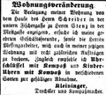 Wohnungsveränderung Kleininger, Mai 1858